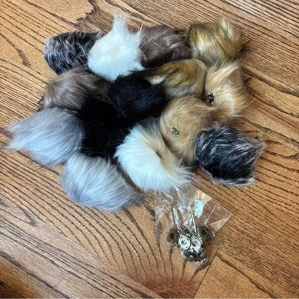 Assorted Color Faux Fur Pom Poms for Hats or Other Projects Snaps for removal.
